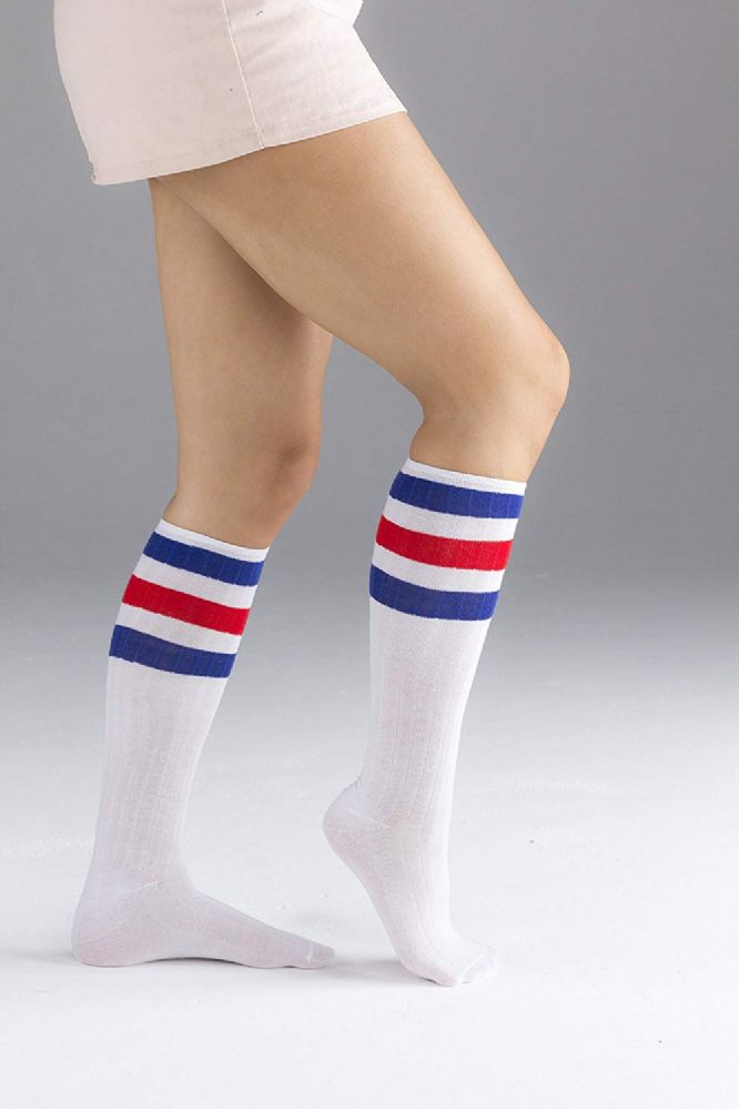 12 Wholesale Yacht & Smith Women's Cotton Striped Tube Socks, Referee ...