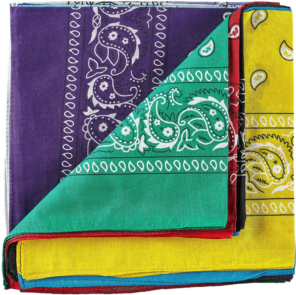60 Wholesale Assorted Cotton Bandana Mixed Prints, Mixed Colors Bulk