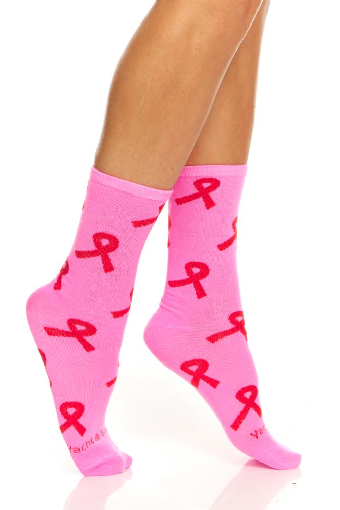 60 Wholesale Pink Ribbon Breast Cancer Awareness Crew Socks For Women