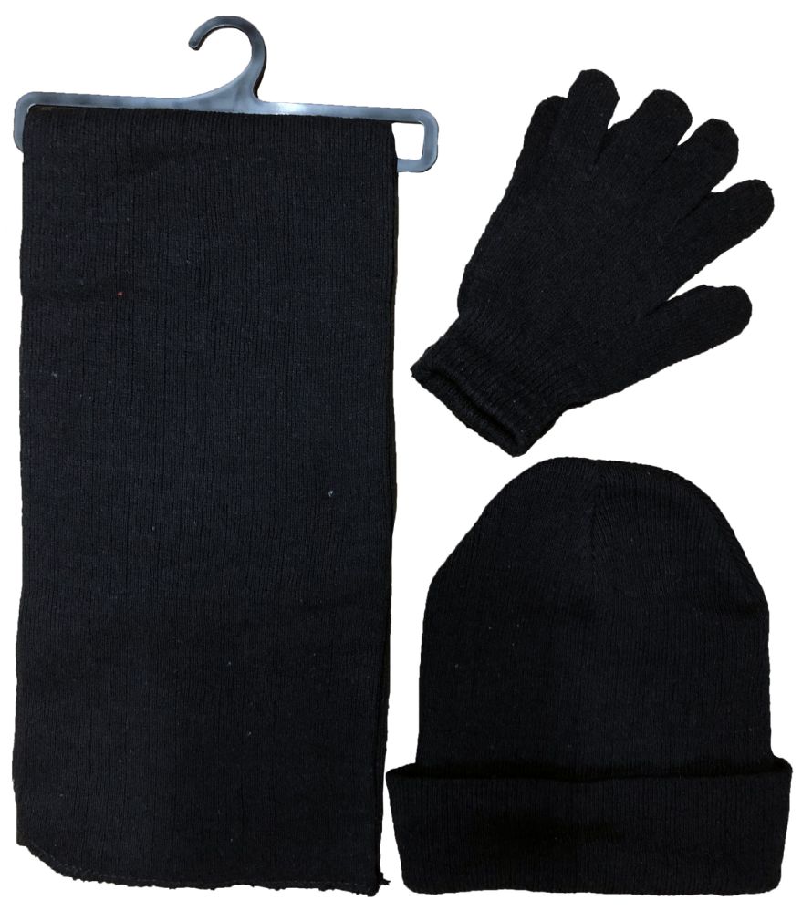 72 Wholesale 3 Piece Unisex Winter Set, Hat Glove And Scarf Sets Solid
