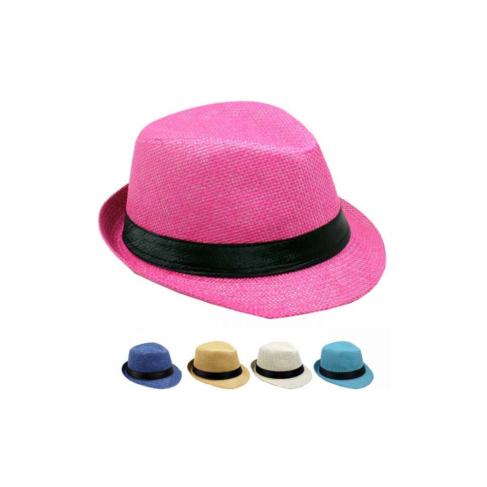24 Wholesale Children Assorted Colors Fedora Hat With Black Band at