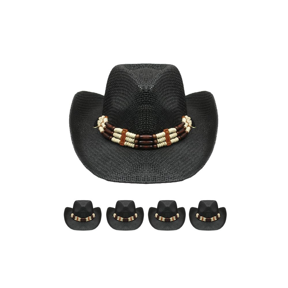 24 Wholesale Black Cowboy Hat With Beading at