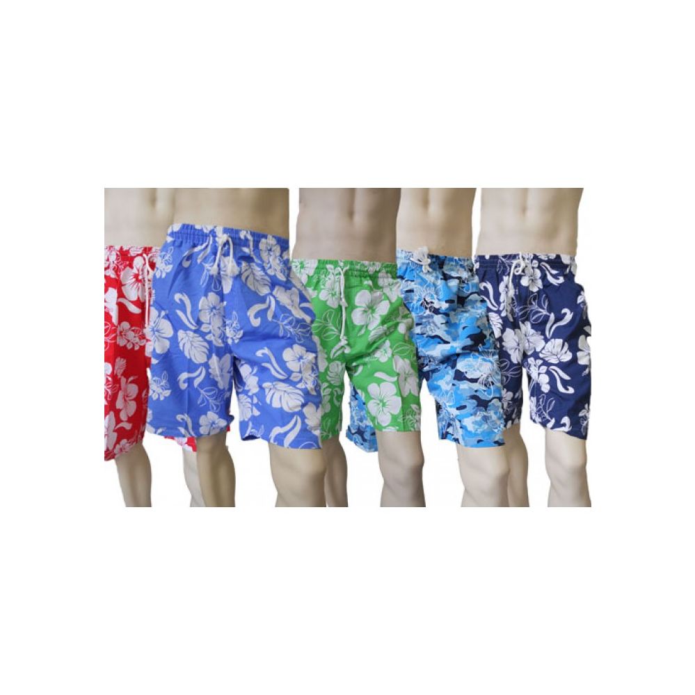48 Wholesale Men's Micro Fiber Swim Shorts Hawaiian Print at