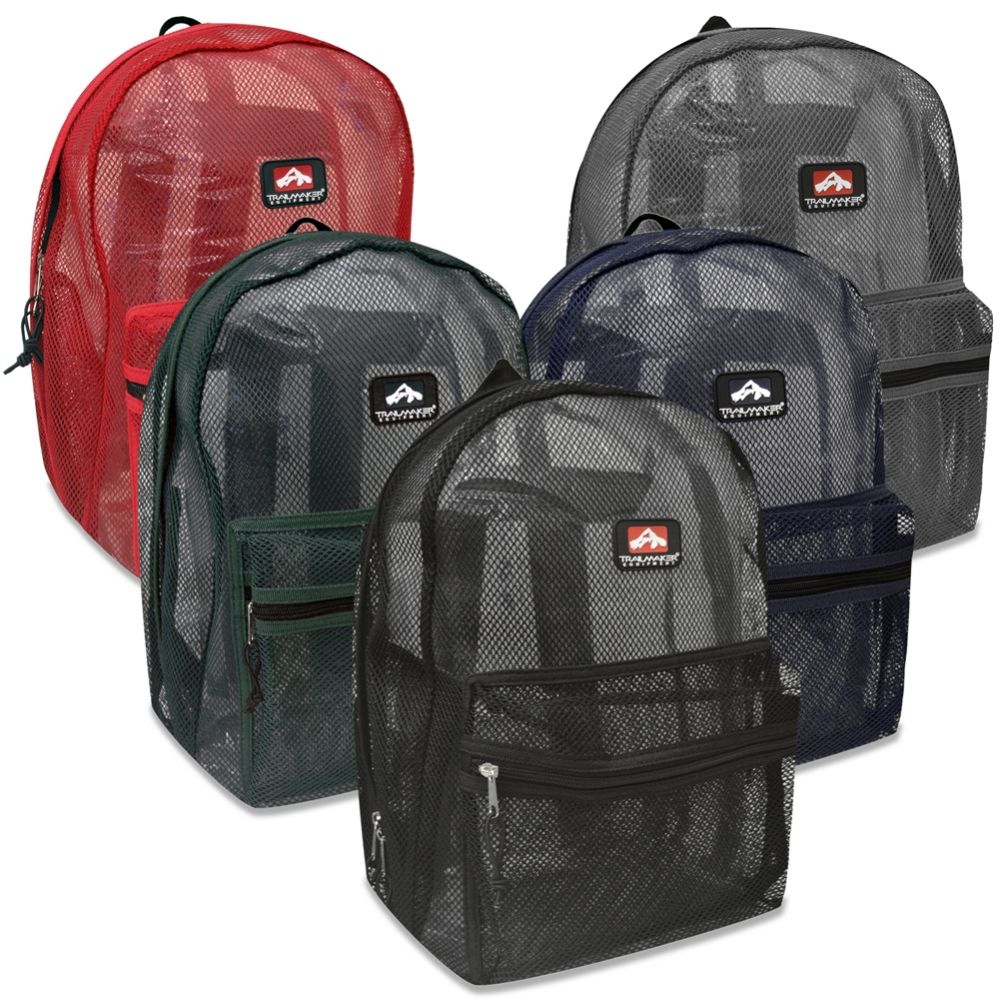 24 Wholesale Trailmaker 17 Inch Mesh Backpack 5 Colors at