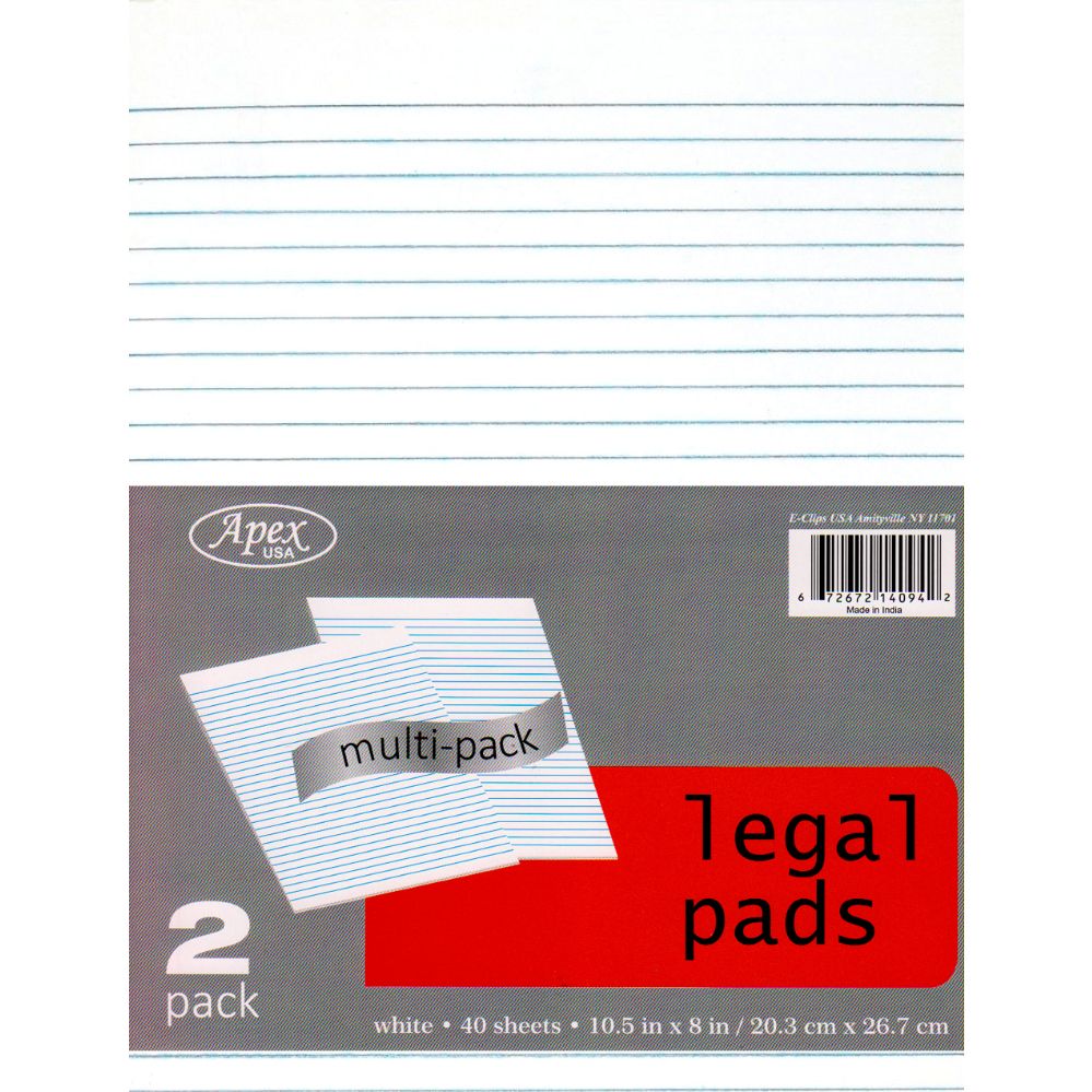 48 Wholesale Legal Pads, 8"x10.5", 2pk, 40 Sheets Each, White at