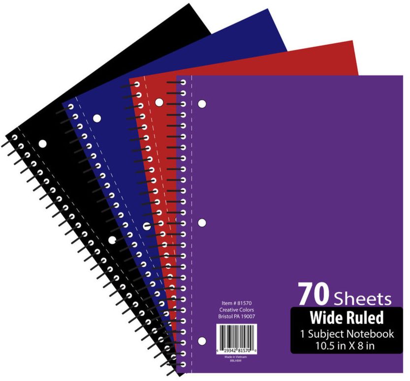 48 Wholesale 1 Subject 70 Sheet Notebook Wide Ruled at