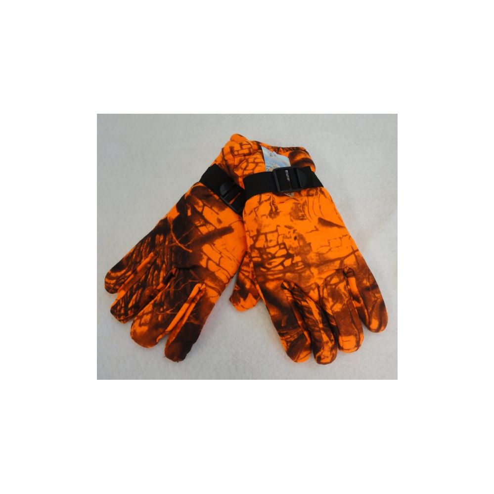 36 Wholesale Men's Fleece Gloves [orange Hardwood Camo] at