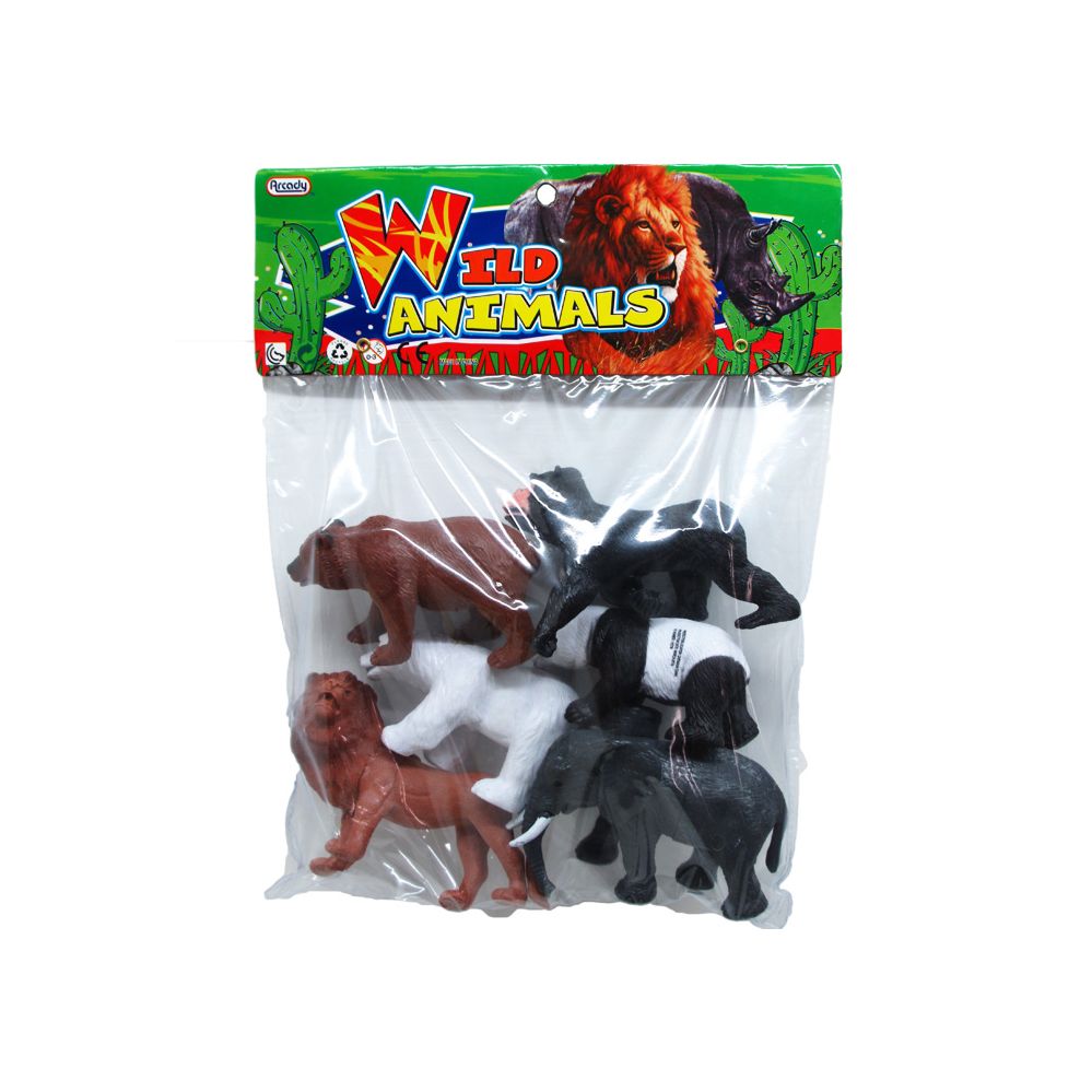 48 Wholesale Six Piece Plastic Wild Animals at