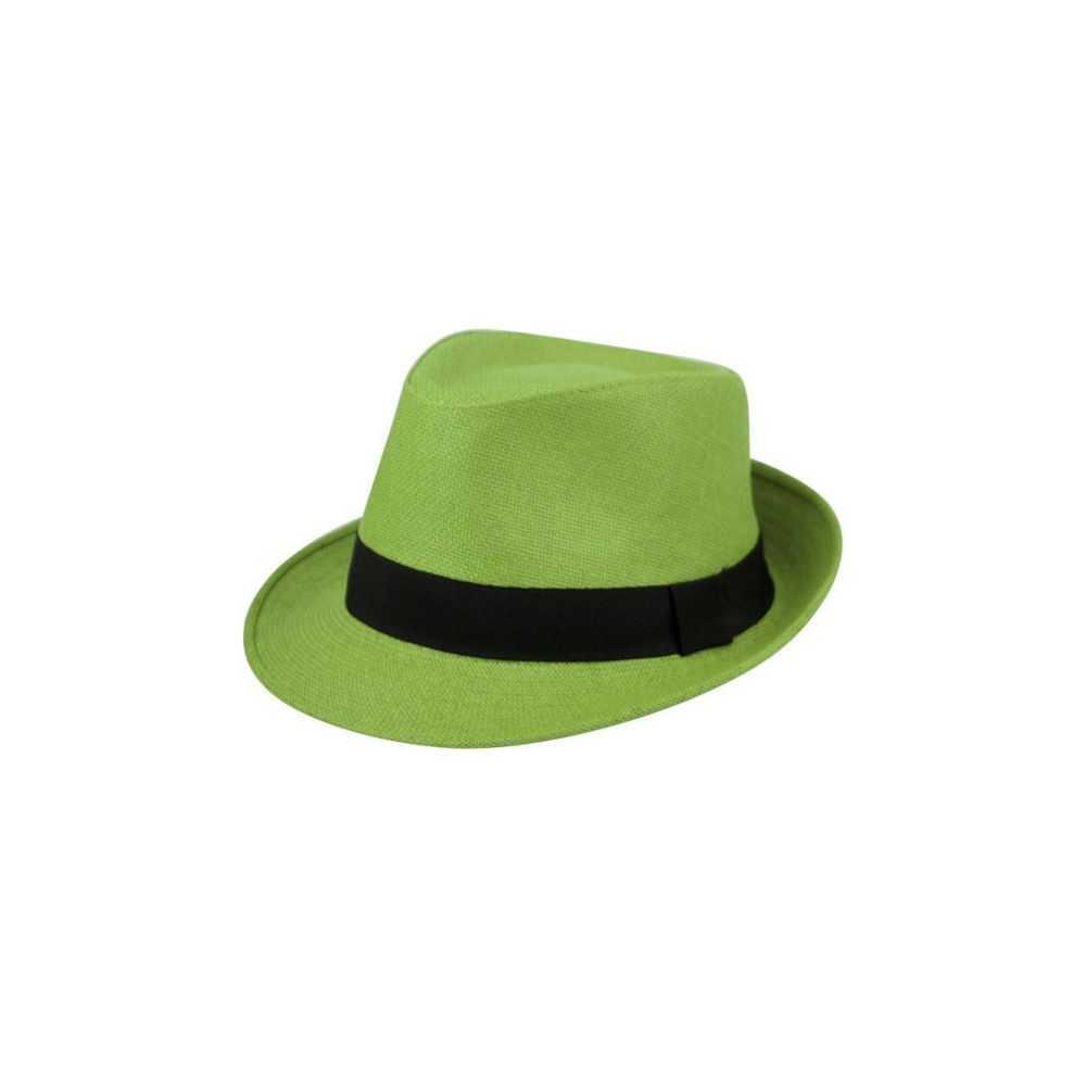 24 Wholesale Paper Straw Fedora Hats In Lime Green at