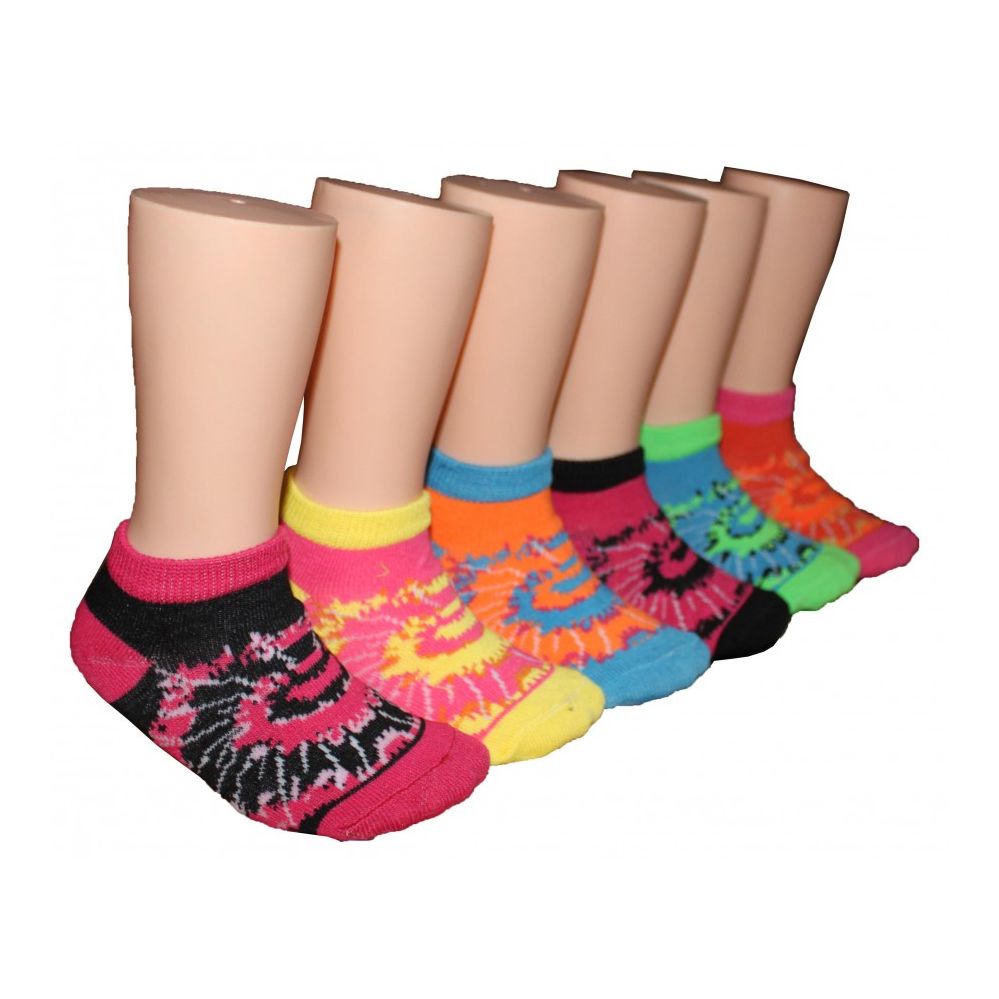 480 Wholesale Girls Tie Dye Low Cut Ankle Socks at