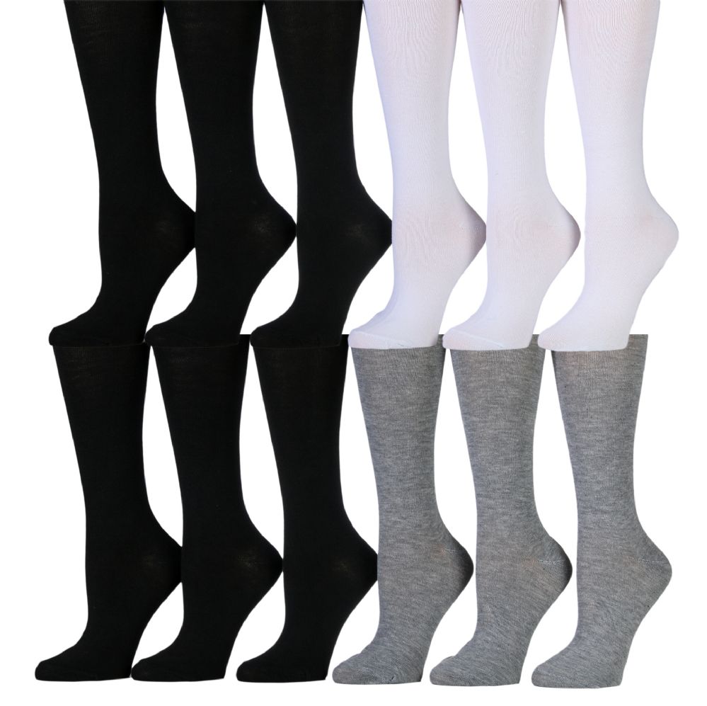 180 Wholesale Womens Solid Color Knee High Socks Black White Gray at