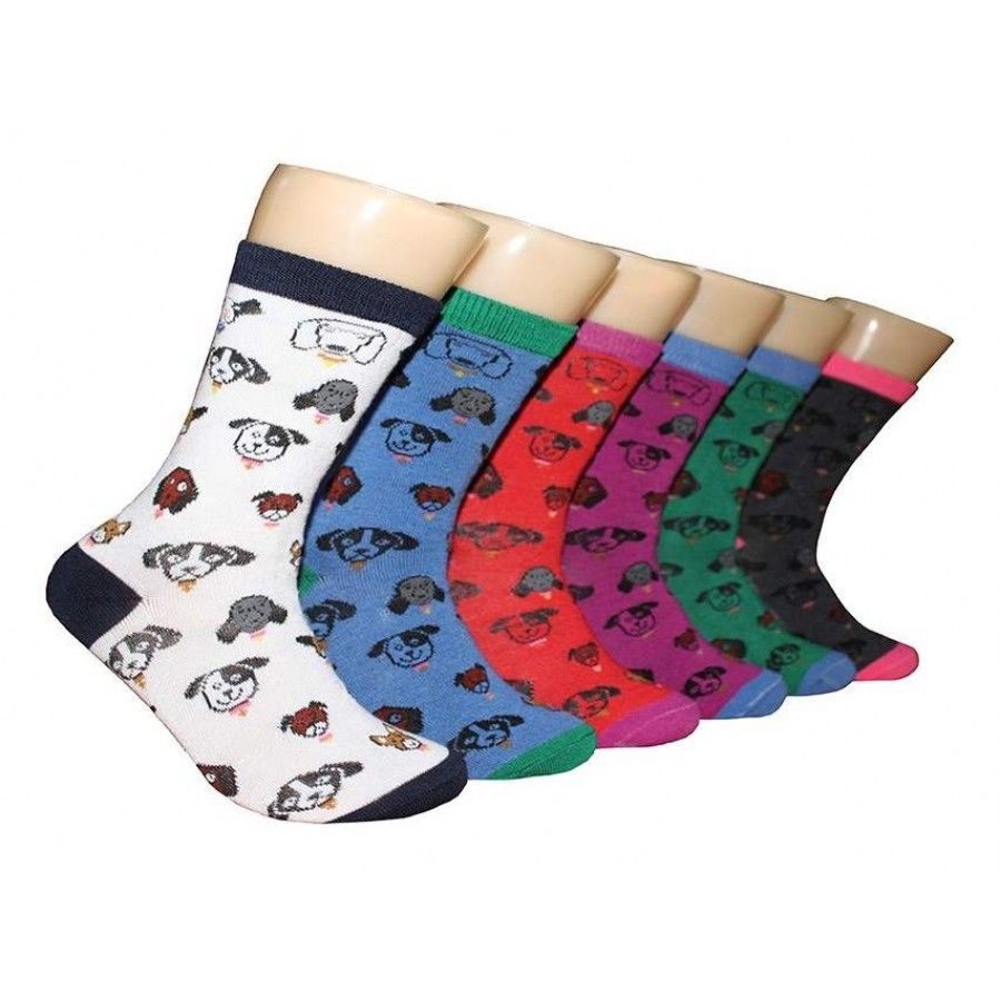 360 Wholesale Women's Dog Print Crew Socks at