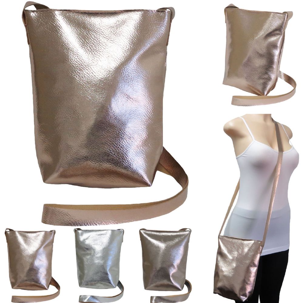 36 Wholesale Large Metallic Cross Body Bucket Bag at