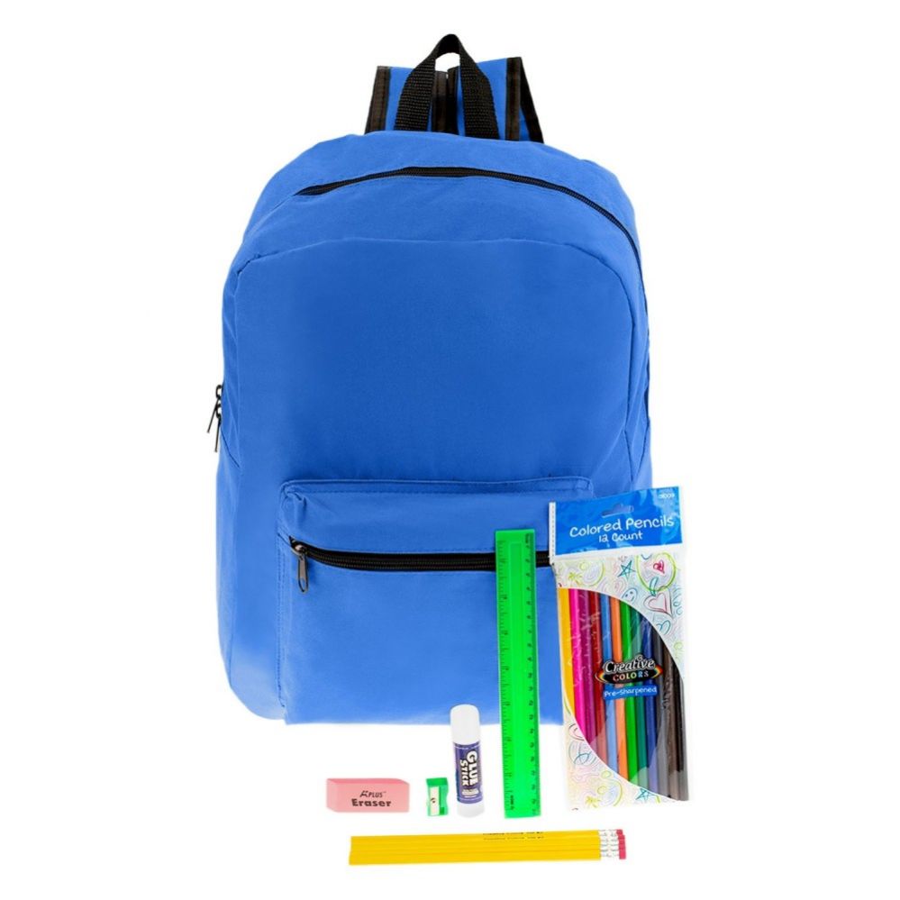 24 Wholesale 17" Basic Backpacks In 8 Assorted Colors With School