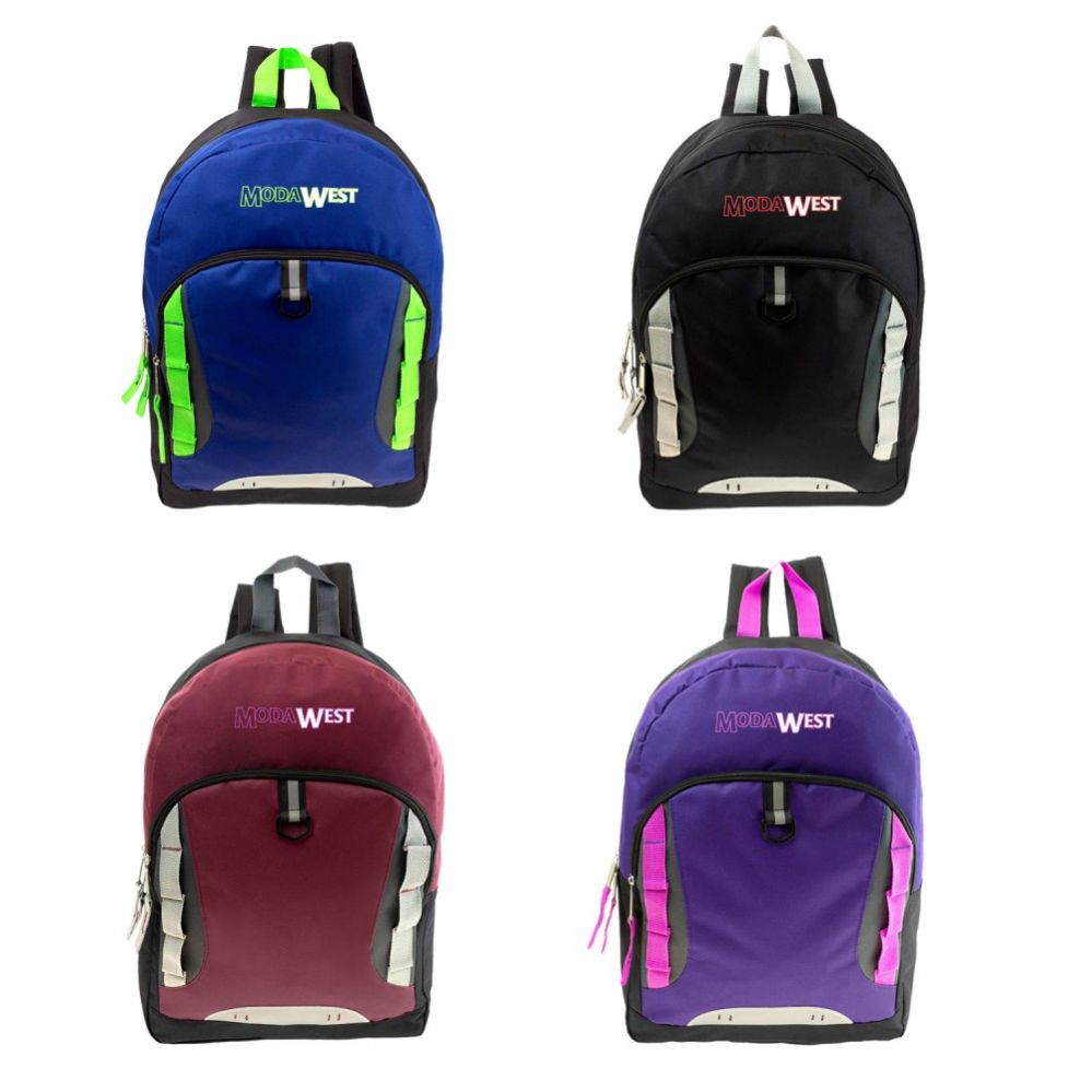 24 Wholesale Backpack In 4 Assorted Colors 17" at