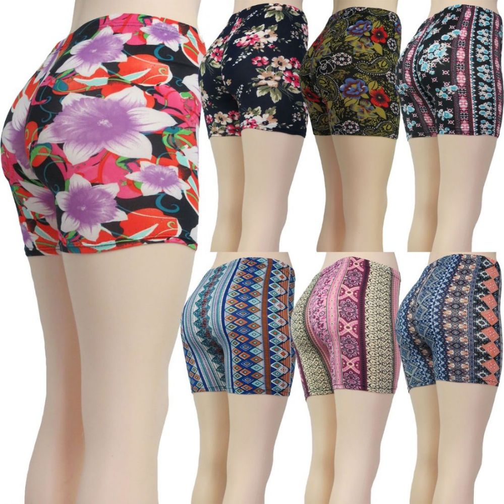36 Wholesale Women's Stretchy Shorts Assorted Prints at