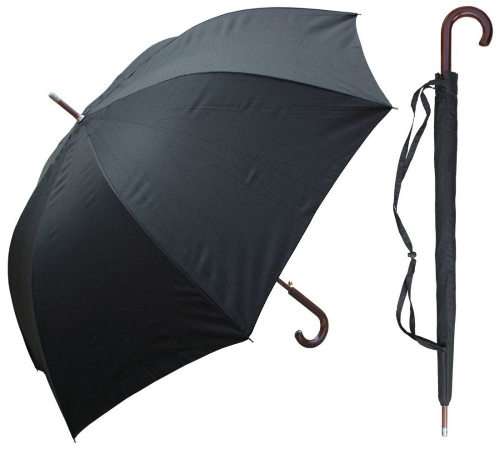 6 Wholesale 60" AutOOpen Black Doorman Umbrellas With/ Wood Hook