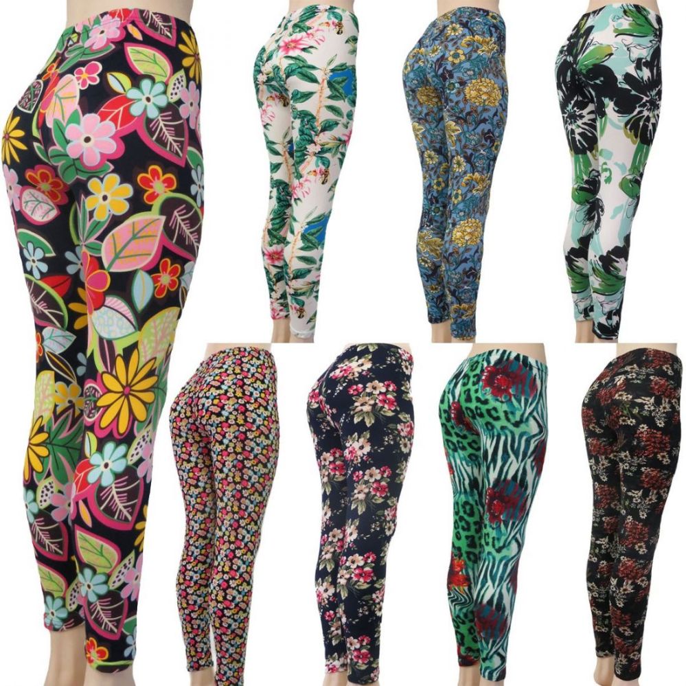 60 Wholesale Women's Fashion Leggings - Assorted Floral Prints - at - wholesalesockdeals.com