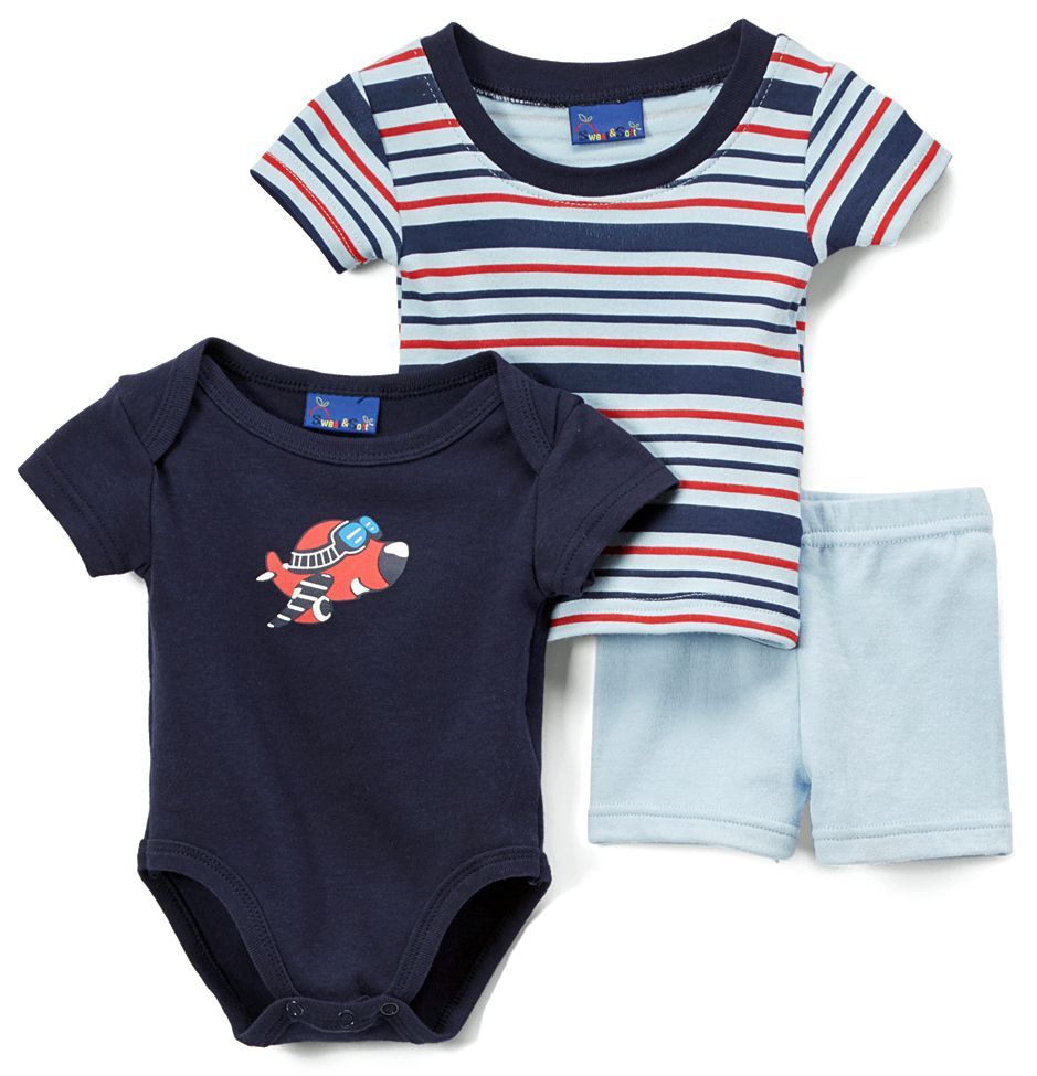 24 Wholesale Newborn Boy's Shorts, TShirt & Onesie Set Plane Prints