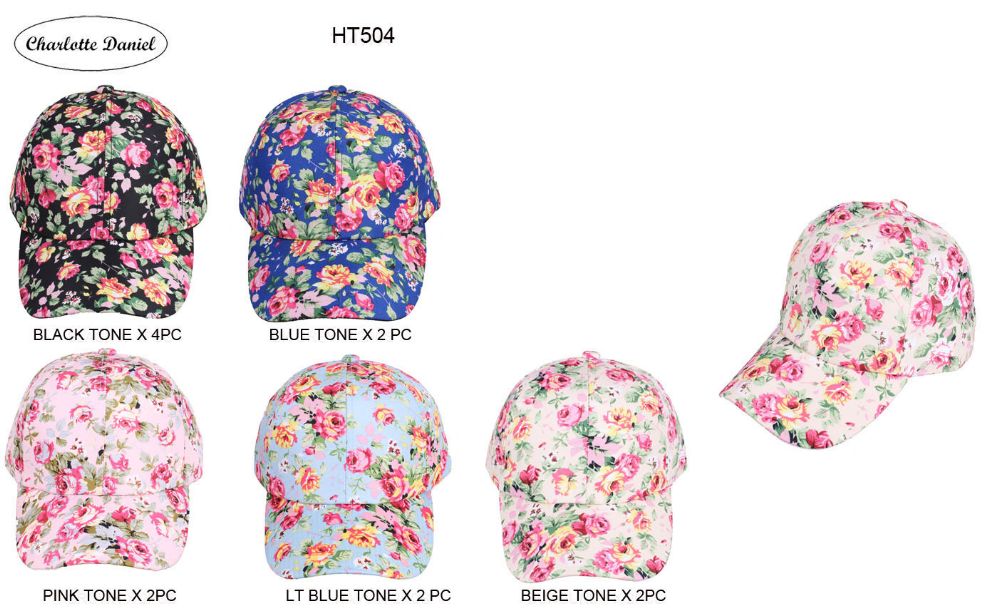 60 Wholesale Floral Printed Womens Baseball Caps at