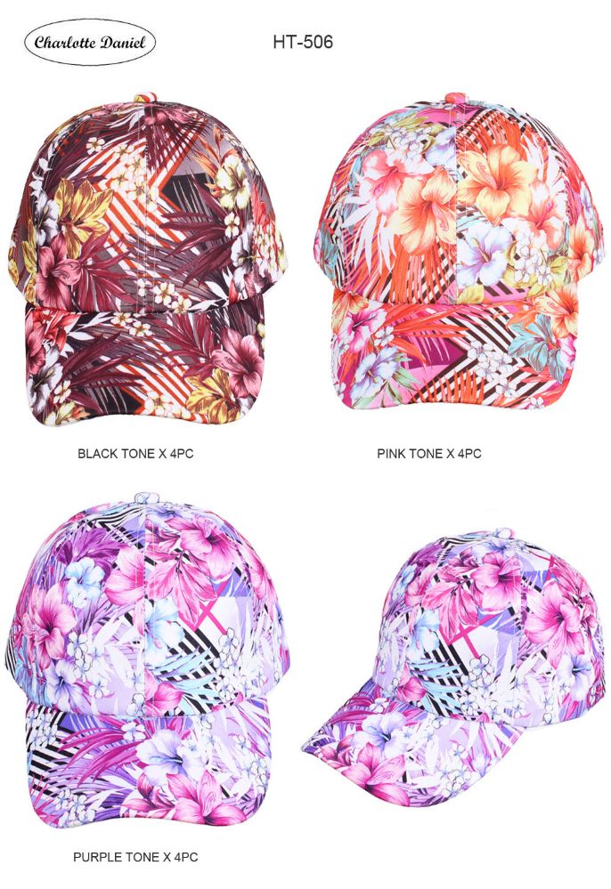 60 Wholesale Floral Printed Womens Baseball Caps at