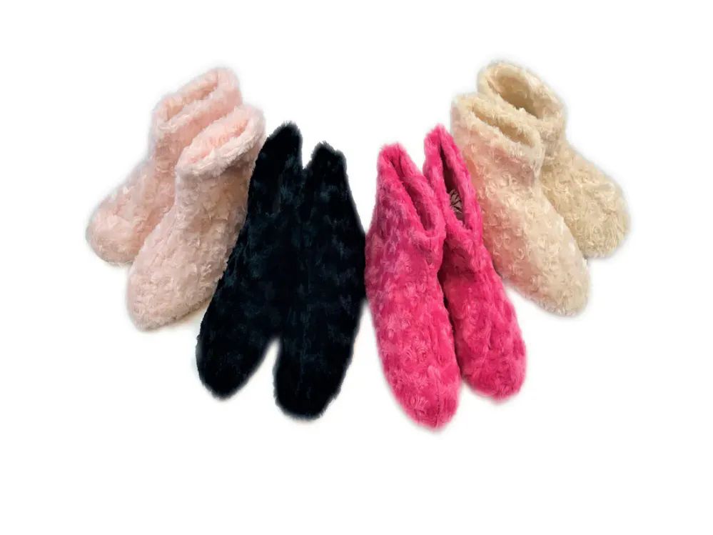 24 Wholesale Ladies Fuzzy Slipper Boot With Rubber Grip - at ...