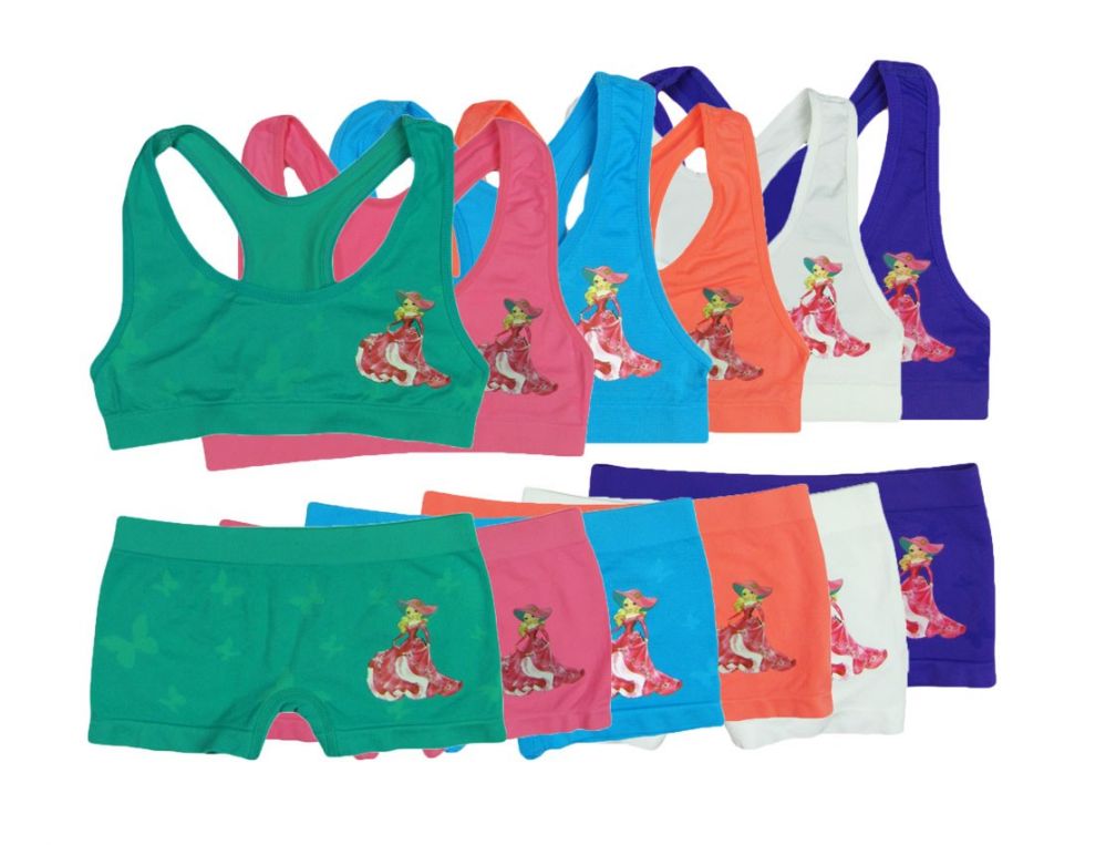 144 Wholesale Girl's Seamless Racerback Bra + Boxer Set at