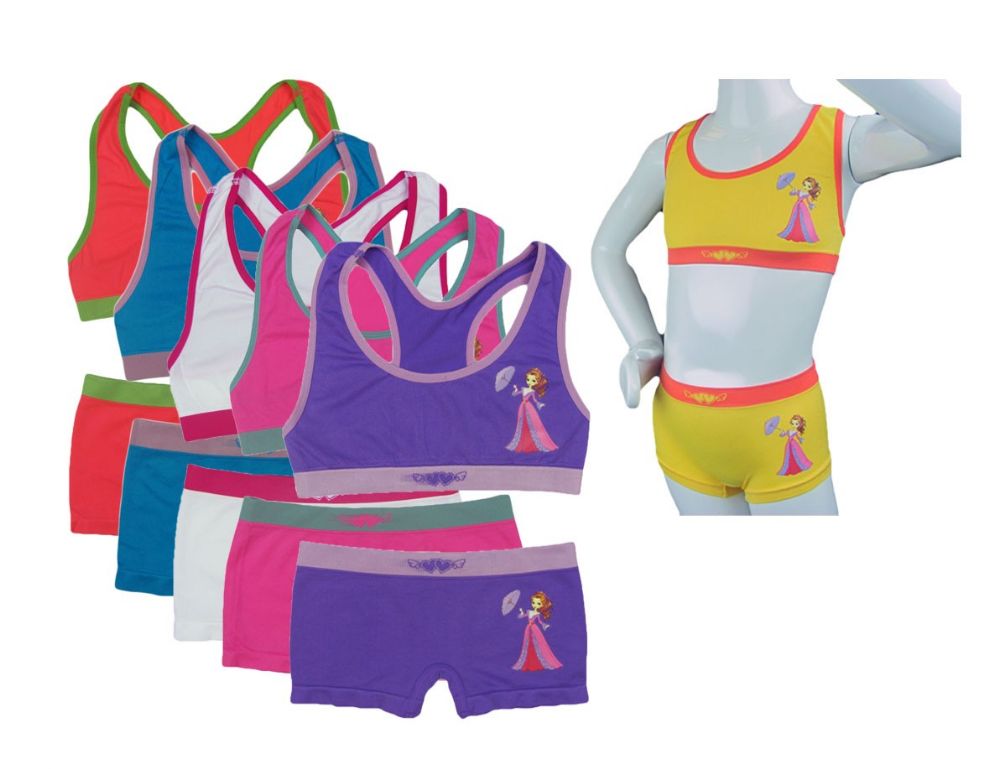 144 Wholesale Girl's Seamless Racerback Bra + Boxer Set at
