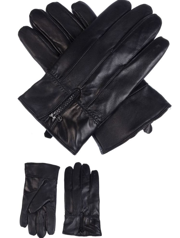 36 Wholesale Mens Leather Winter Gloves With Zipper Design at