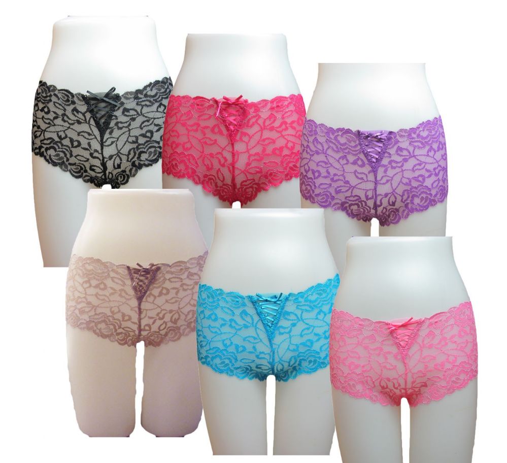 48 Wholesale Ladies Lace Boxer With Bowtie at