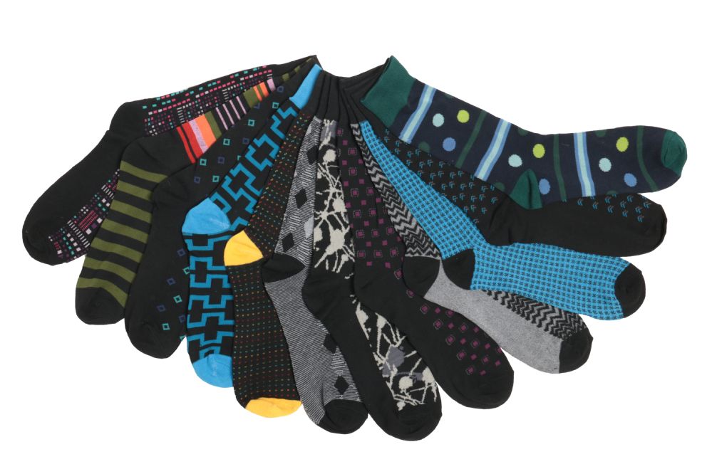 60 Wholesale Mens Funky Printed Dress Socks, Mixed Patterns at