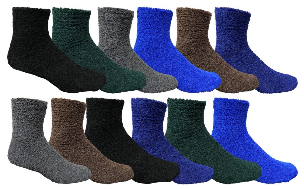 12 Wholesale Yacht & Smith Men's Warm Cozy Fuzzy Socks, Size 1013 at