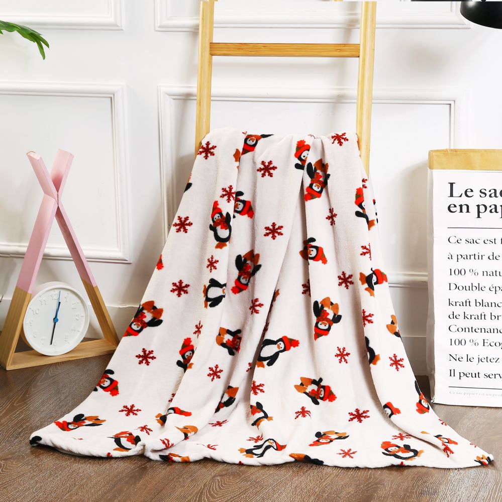 24 Wholesale Christmas Penguins Printed Fleece Blankets Size 50 X 60 at