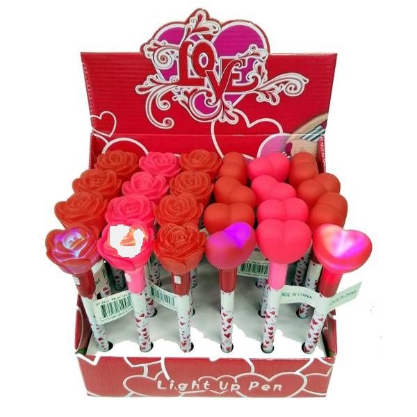 24 Wholesale Valentine Rose And Heart Light Up Pens at