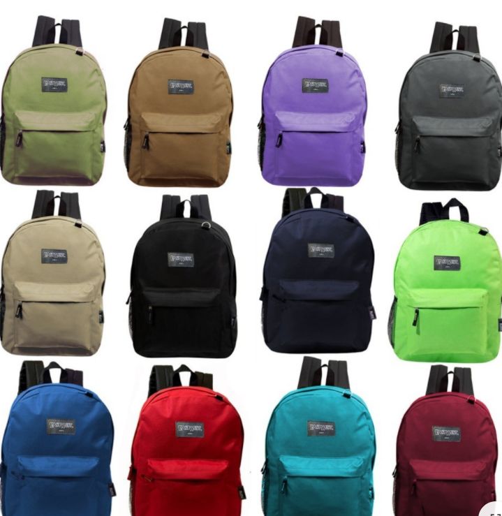 24 Wholesale 17" Kids Basic Backpacks In 8 Assorted Colors at