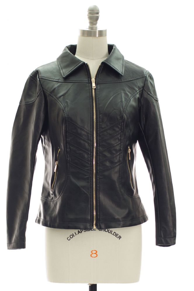 12 Wholesale Faux Leather Collar Jacket Black at