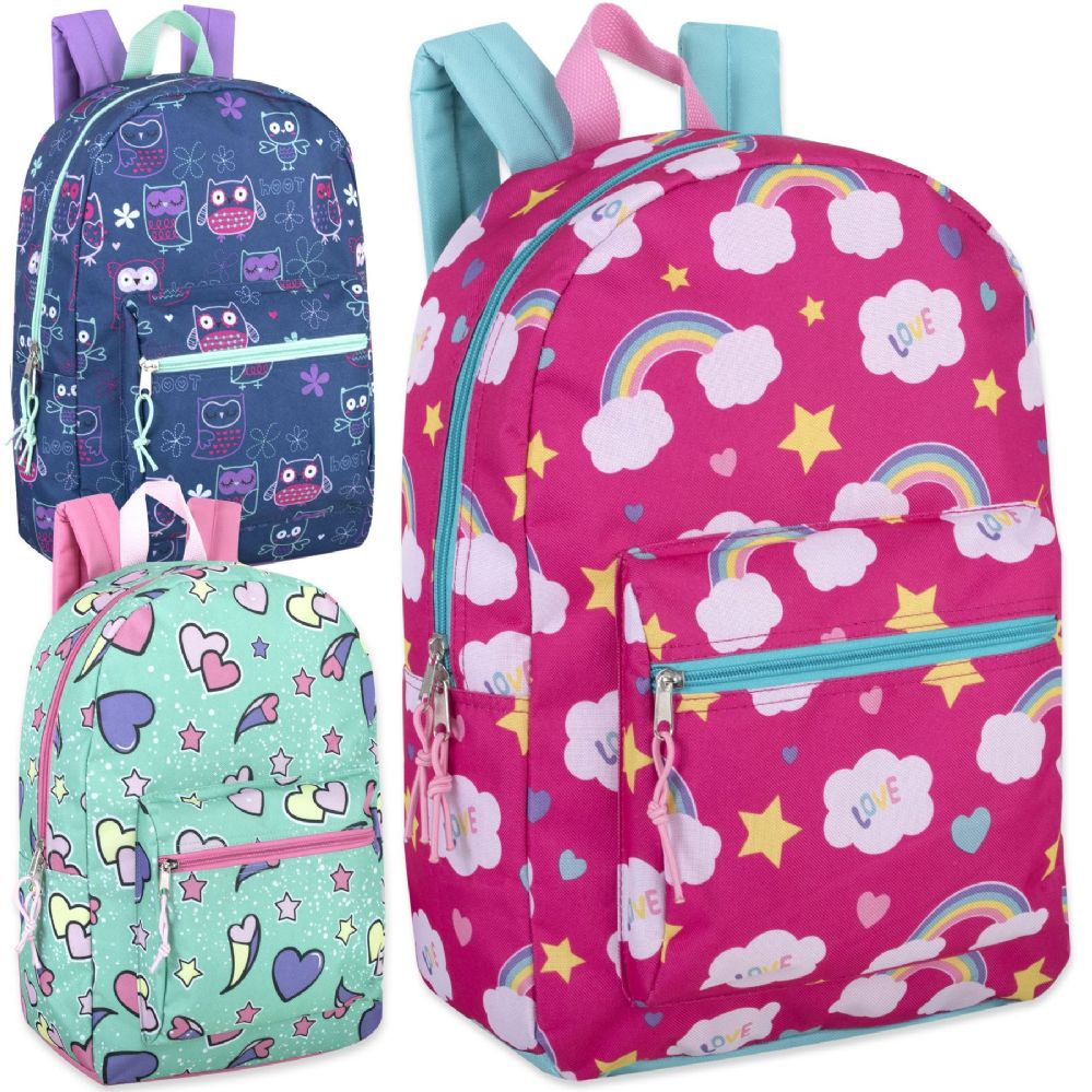 24 Wholesale 17 Inch Printed Backpacks Girls Assortment at