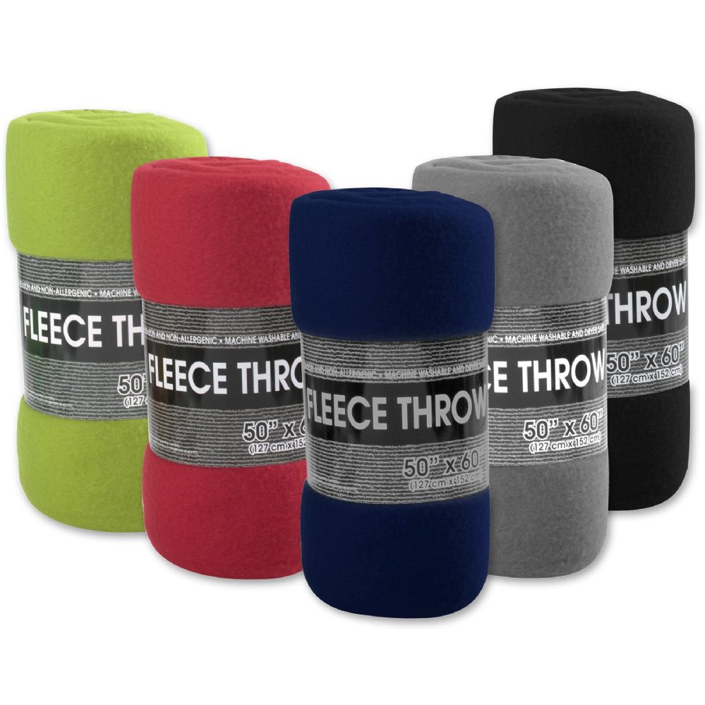 24 Wholesale Fleece Blankets 50" x 60" 5 Assorted Colors at