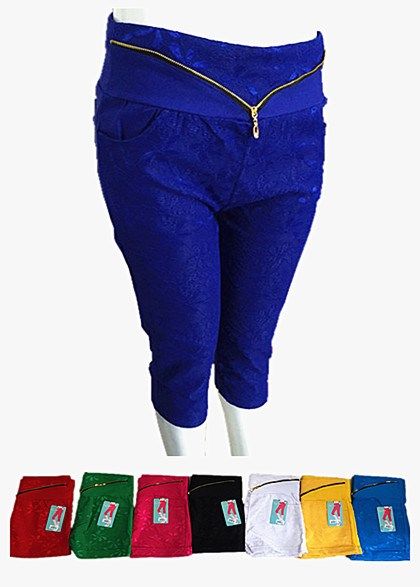 48 Wholesale Womens Ultra Thin Stretch Cropped Capris Lace With Zipper - at - wholesalesockdeals.com