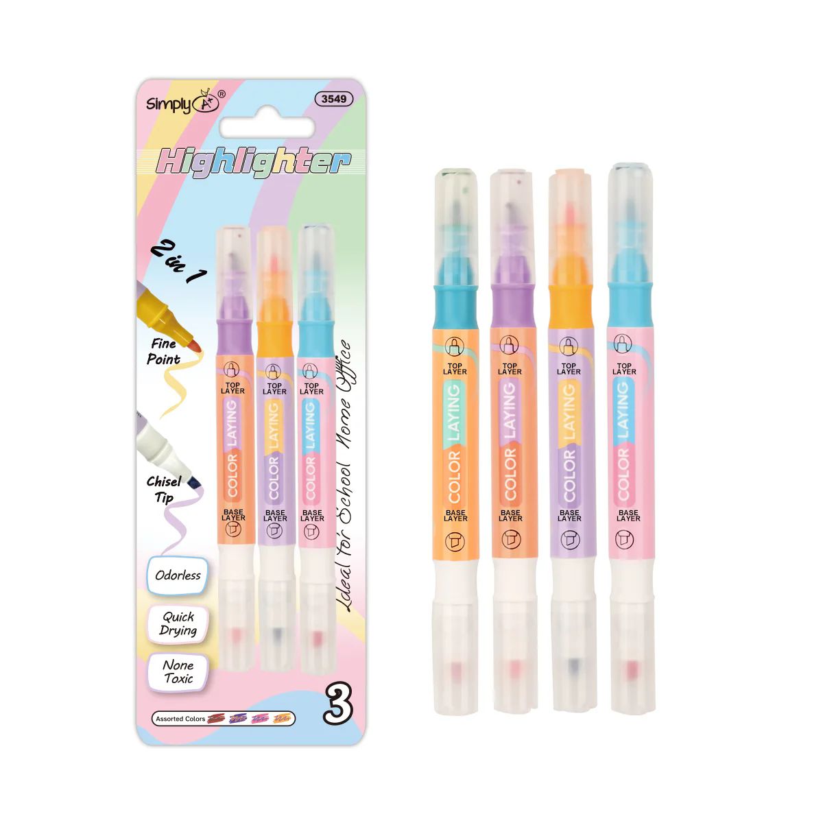 96 Wholesale Three Count Jumbo Highlighter Assorted at