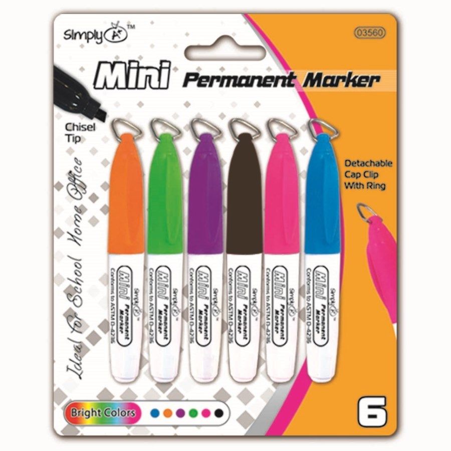 144 Wholesale Six Piece Mini Permanent Markers With Clip at