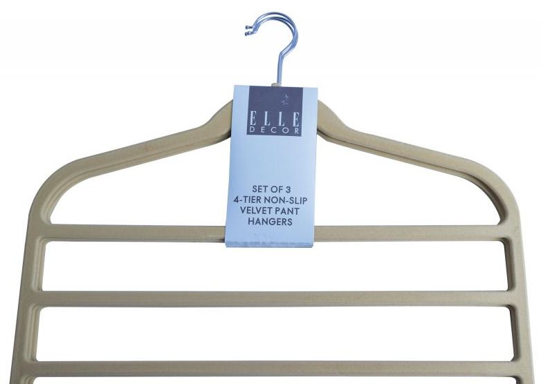 12 Wholesale Four Tier Non Slip Velvet Pant Hanger Beige at