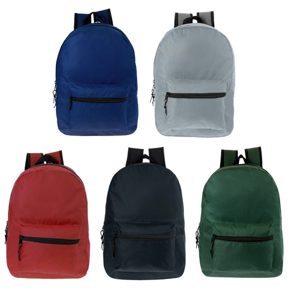 24 Wholesale 17 Inch Kids Classic Backpack In 5 Solid Colors - at ...