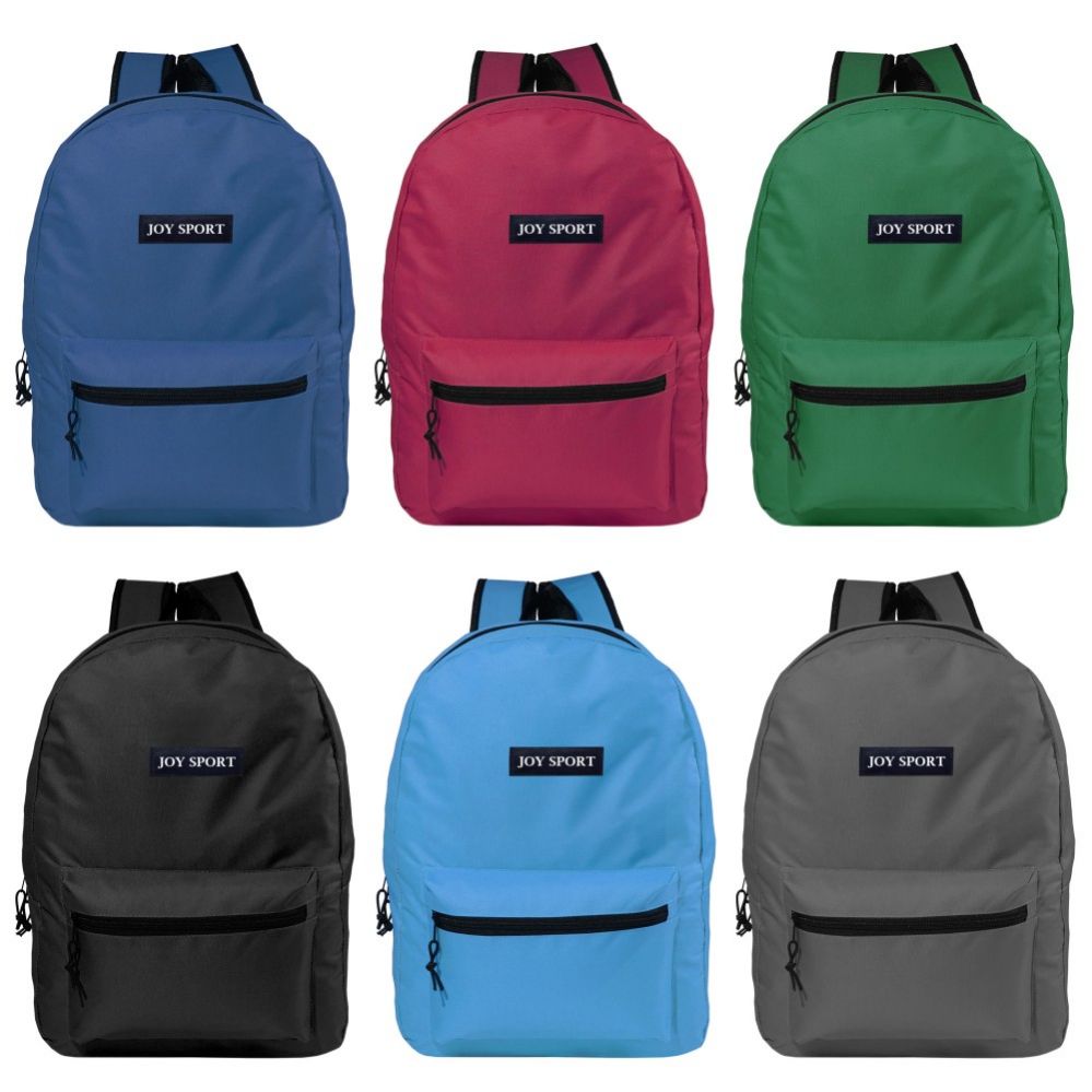 24 Wholesale 15" Bulk Basic Backpacks In 6 Assorted Colors at