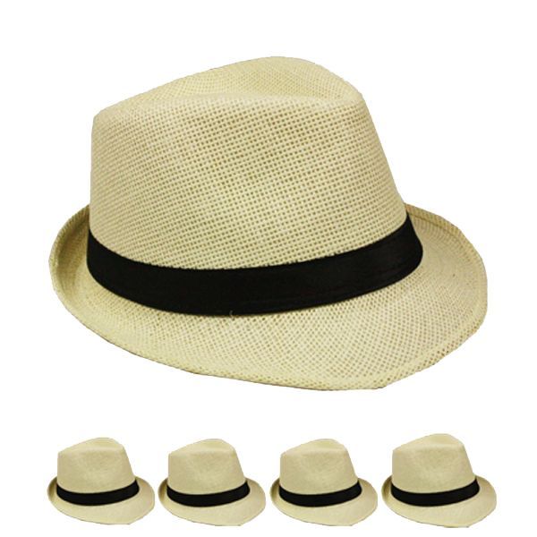 48 Wholesale Adult Paper Straw Tan Color Fedora Hat - at ...