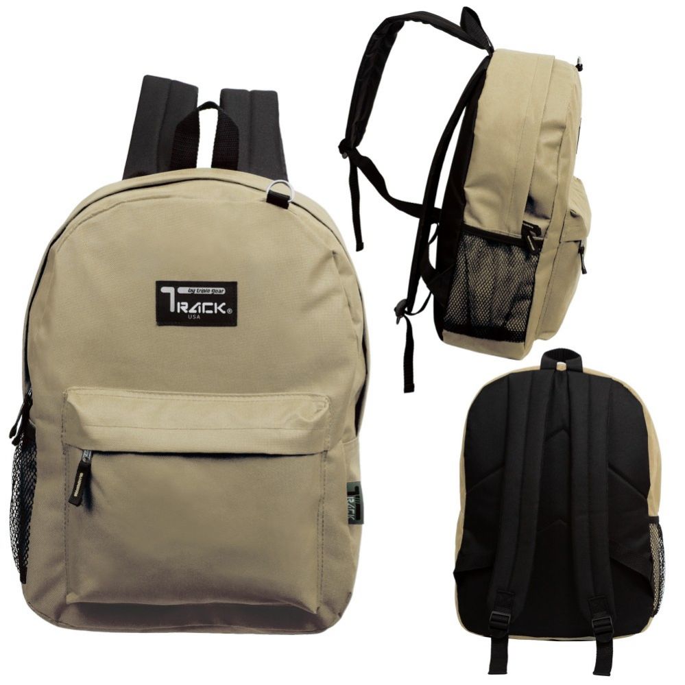 24 Wholesale 17 Inch Classic Bulk Backpacks In Khaki at