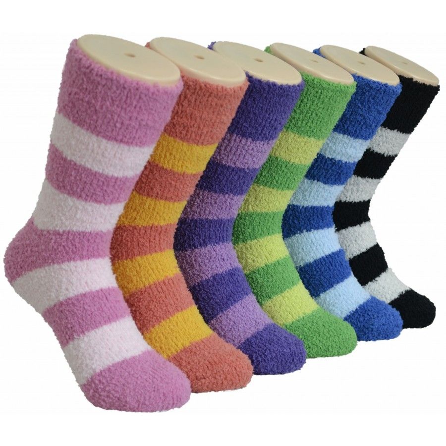180 Wholesale Women's Fluffy Cozy Fuzzy Socks With Stripes at