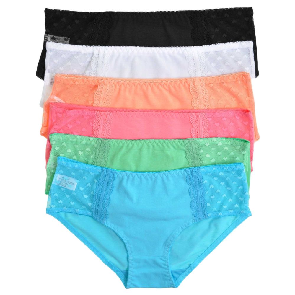 72 Wholesale Angelina Cotton Hiphugger Panties With Heart Mesh Lace