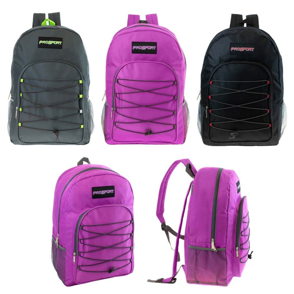 24 Wholesale 19" Bungee Backpack In 3 Assorted Colors at
