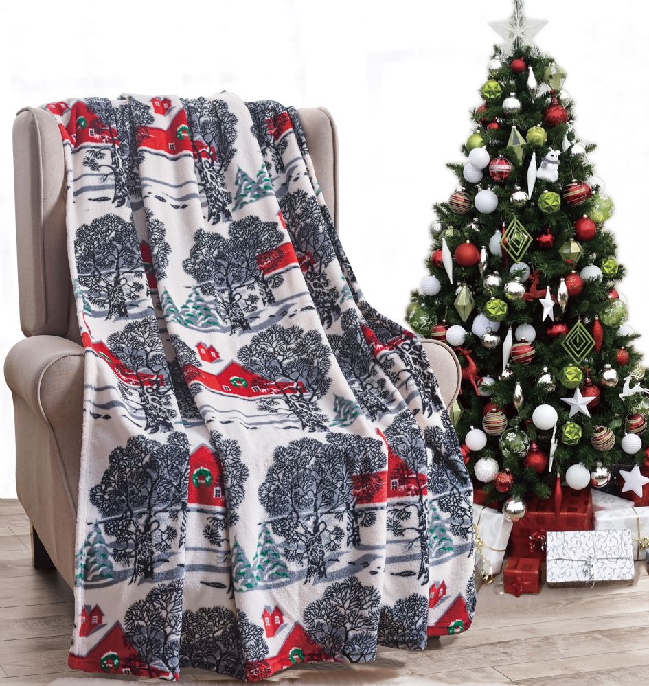 24 Wholesale Christmas Printed Winter Barn Fleece Blankets Size 50 X 60 at